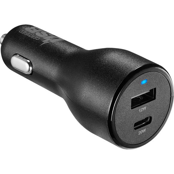 Best Buy essentials™ - 32 W Vehicle Charger with 1 USB-C & 1 USB Port - Black - Picture 2 of 3